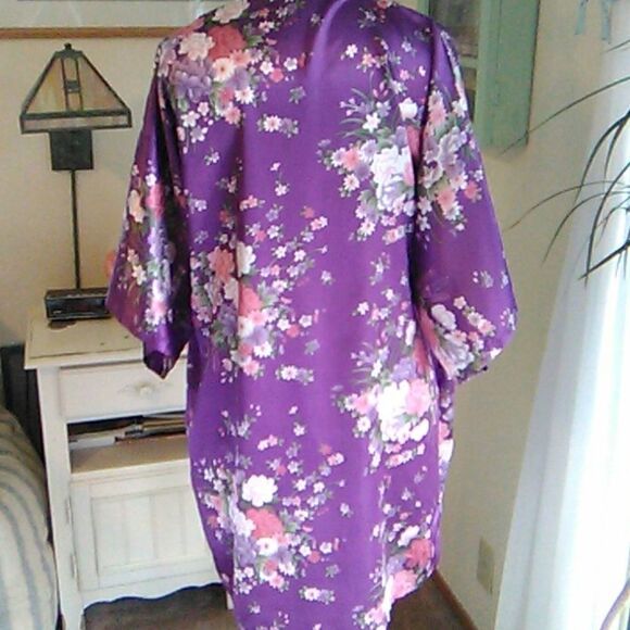 EPLAZA Purple Satin Floral Robe - Picture 3 of 8